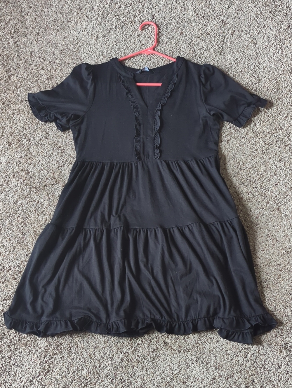 Black Short Sleeve Ruffle Tiered Dress